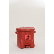SAFETY BIOHAZARDOUS WASTE CANS, Polyethylene - Red w/Foot Lever, CAPACITY: 10 Gal.