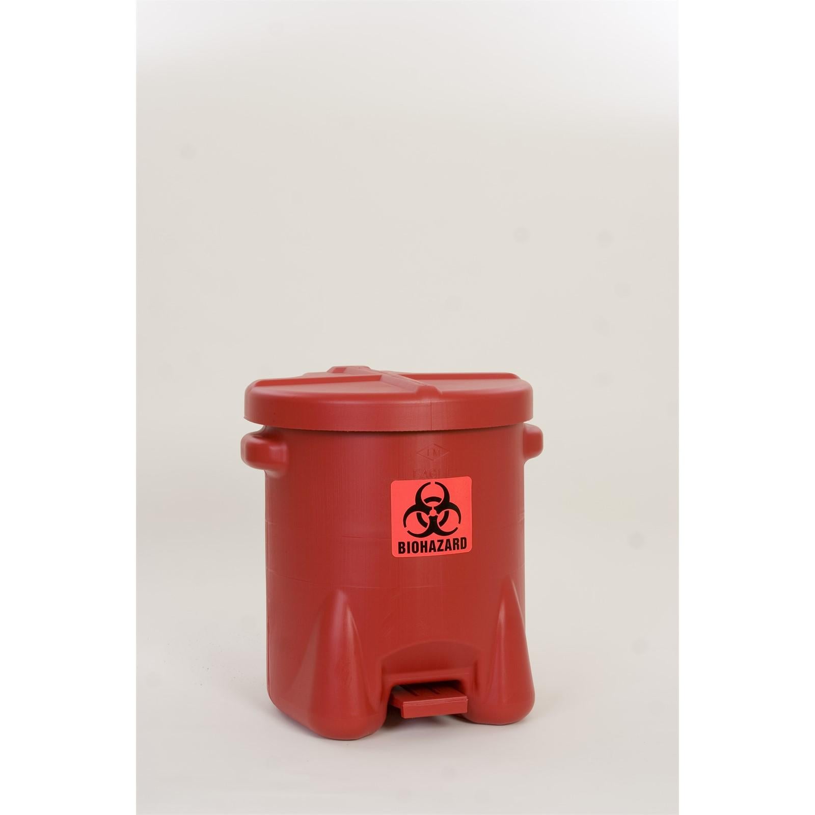 SAFETY BIOHAZARDOUS WASTE CANS, Polyethylene - Red w/Foot Lever, CAPACITY: 14 Gal.