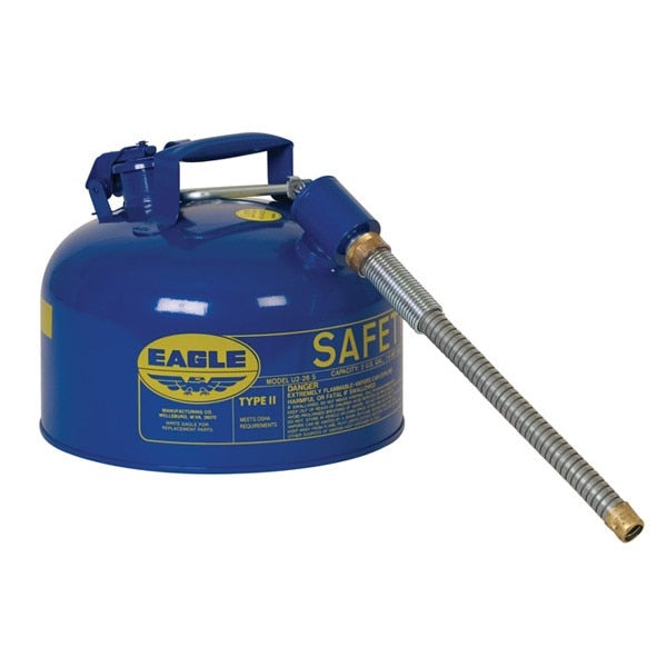 TYPE II SAFETY CANS-GAVANIZED STEEL, Blue - w/7/8" O.D. Flex Spout, CAPACITY: 2 Gal, NOTE: TYPE II SAFETY CANS ARE ALSO AVAILABLE IN RED & YELLOW AT SAME PRICE AS Blue CANS