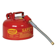 TYPE II SAFETY CANS-GAVANIZED STEEL, Red - w/5/8" O.D. Flex Spout, CAPACITY: 2 Gal, NOTE: TYPE II SAFETY CANS ARE ALSO AVAILABLE IN BLUE & YELLOW AT SAME PRICE AS RED CANS