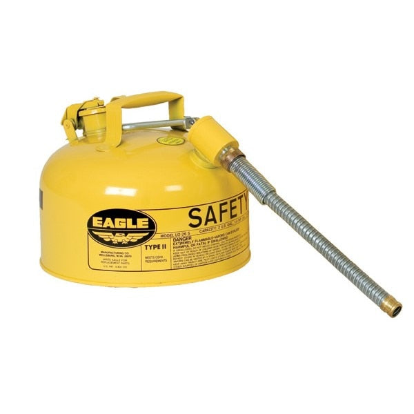 TYPE II SAFETY CANS-GAVANIZED STEEL, Yellow - w/7/8" O.D. Flex Spout, CAPACITY: 2 Gal, NOTE: TYPE II SAFETY CANS ARE ALSO AVAILABLE IN BLUE & RED AT SAME PRICE AS Yellow CANS