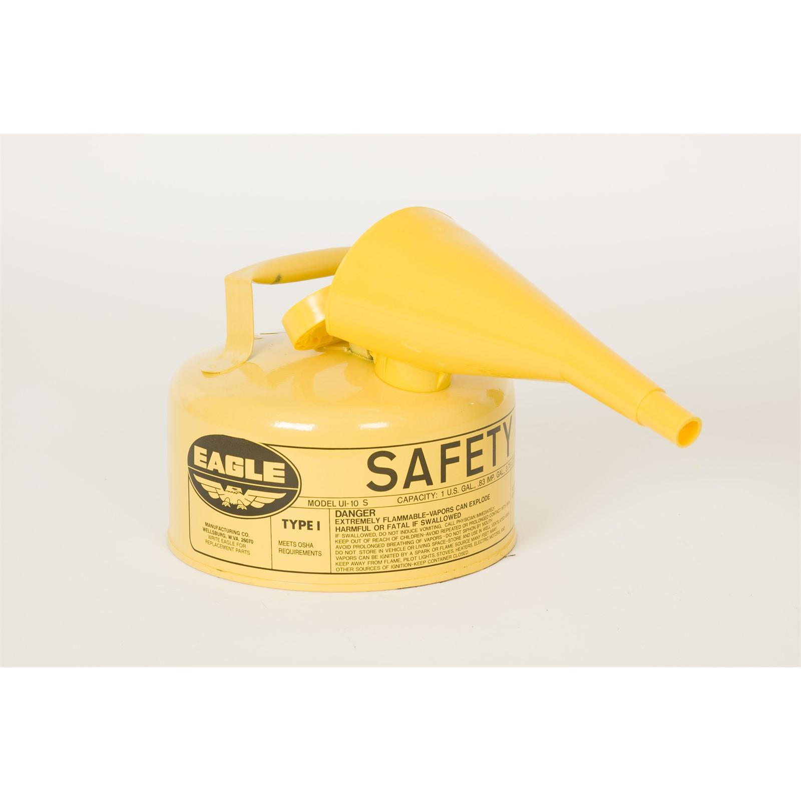 SAFETY CANS, Metal - Yellow w/F-15 Funnel, CAPACITY: 1 Gal.