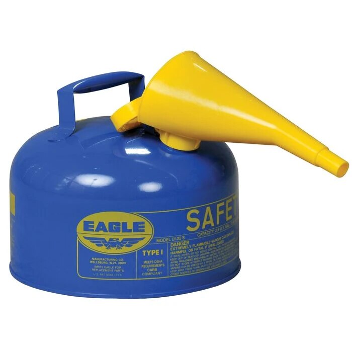 Eagle Manufacturing Type 1 Gasoline Safety Can, Capacity: 2.5 Gal, Color: Blue, Includes: Funnel