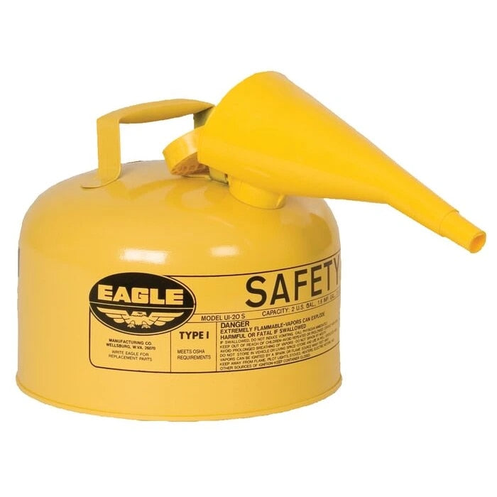 Eagle Manufacturing Type 1 Gasoline Safety Can, Capacity: 2.5 Gal, Color: Yellow, Includes: Funnel