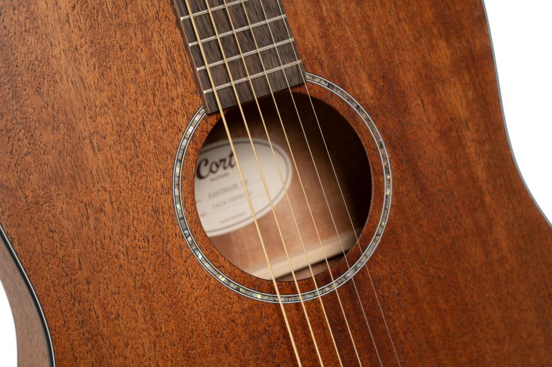 Cort EARTH60MOP Earth Series 60 Mahogany Dreadnought Acoustic Guitar, Open Pore