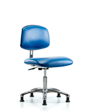 Class 10 Clean Room/ESD Vinyl Chair - Desk Height with ESD Stationary Glides in ESD Blue Vinyl