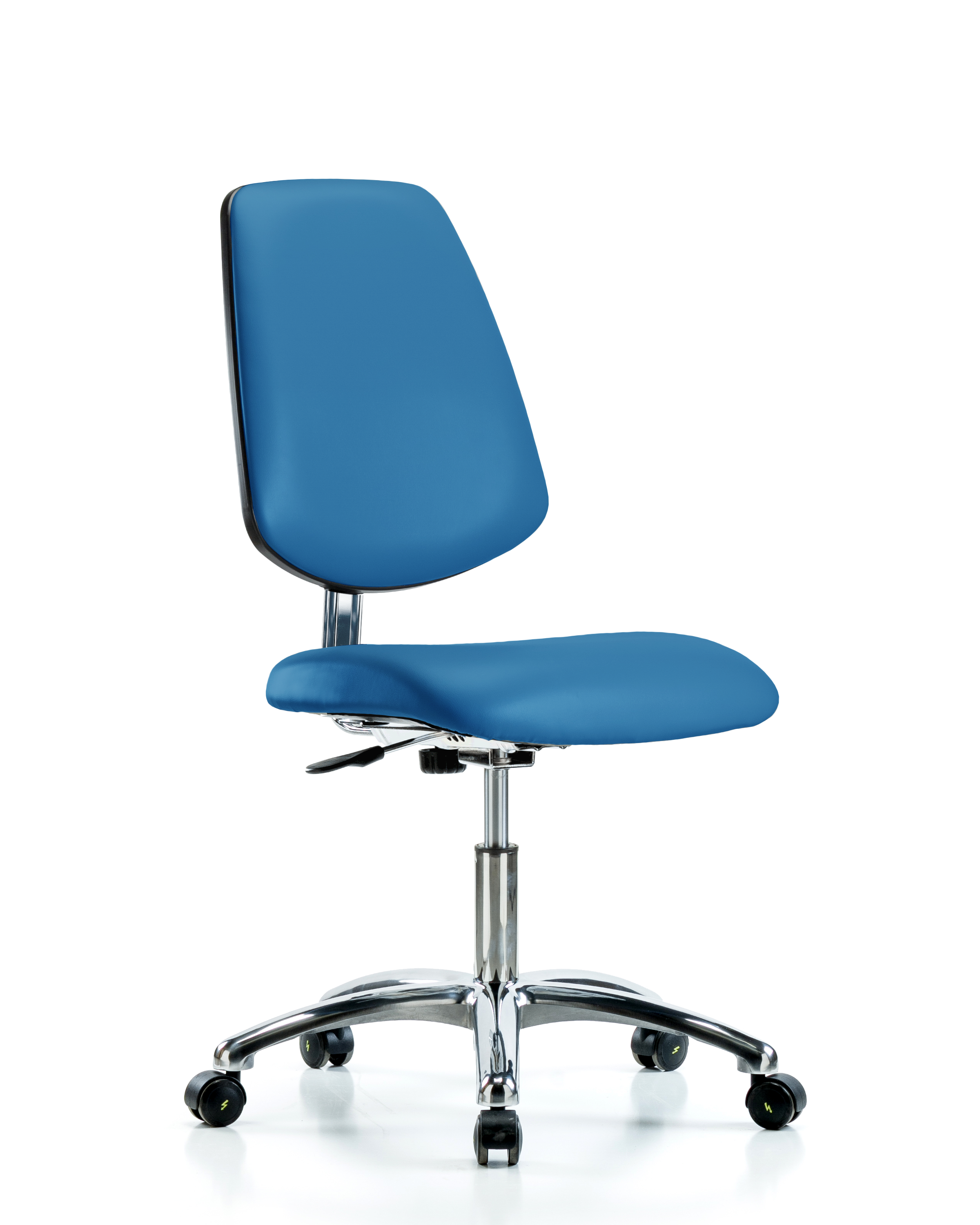 Class 10 Clean Room/ESD Vinyl Chair - Desk Height with Medium Back & ESD Casters in ESD Blue Vinyl