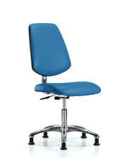 Class 10 Clean Room/ESD Vinyl Chair - Desk Height with Medium Back & ESD Stationary Glides in ESD Blue Vinyl