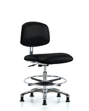 Class 10 Clean Room/ESD Vinyl Chair - Medium Bench Height with Chrome Foot Ring & ESD Stationary Glides in ESD Black Vinyl
