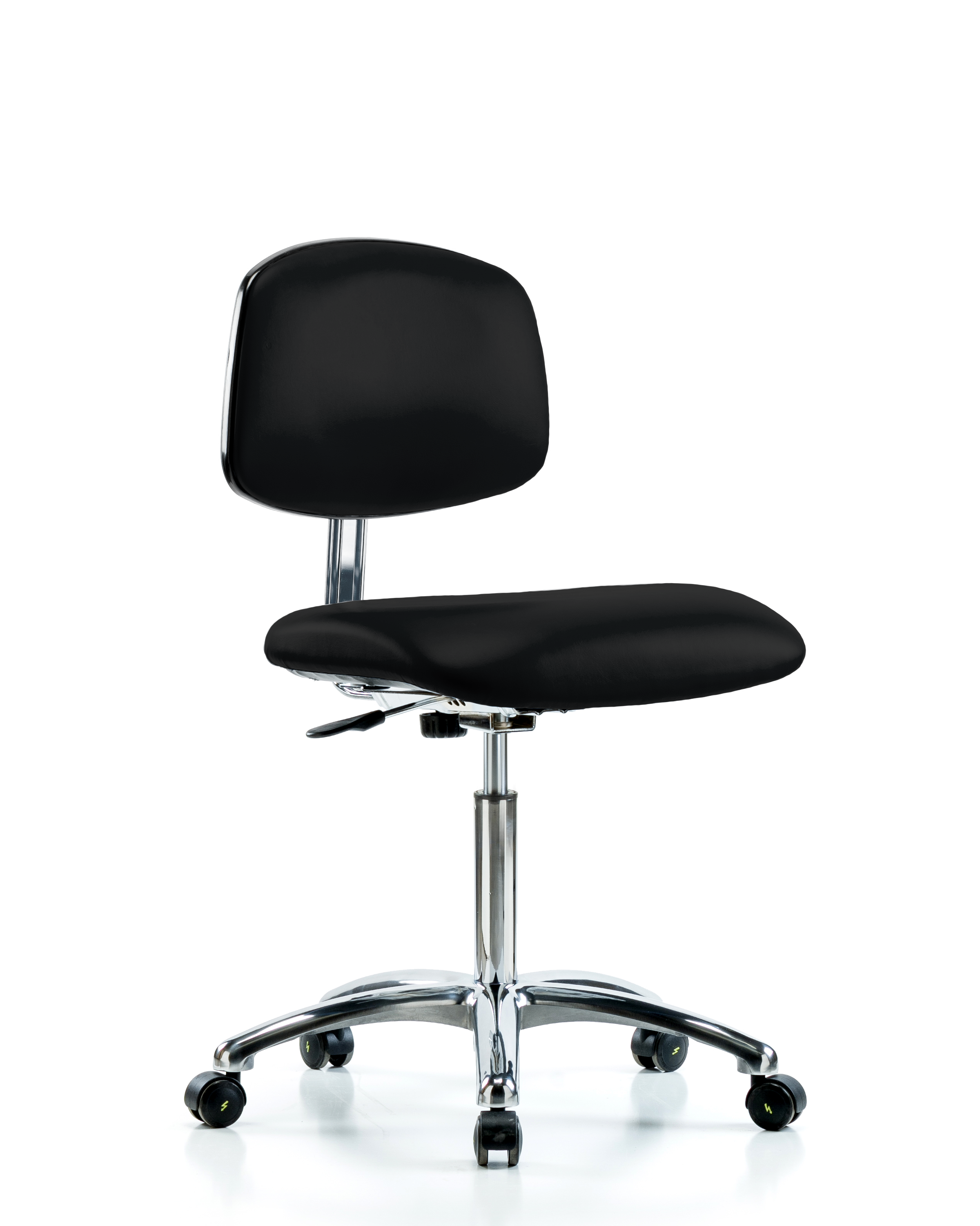 Class 10 Clean Room/ESD Vinyl Chair - Medium Bench Height with ESD Casters in ESD Black Vinyl