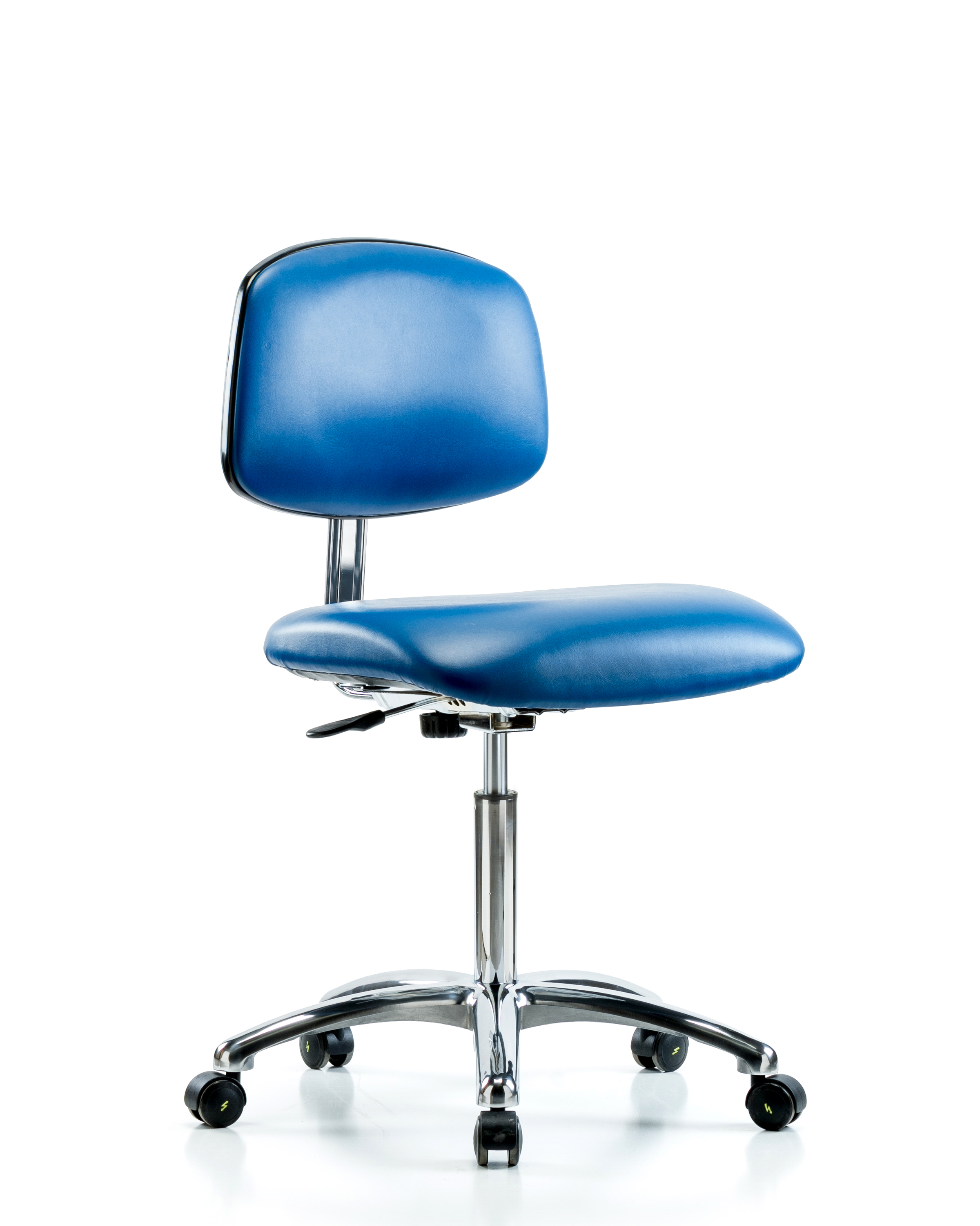 Class 10 Clean Room/ESD Vinyl Chair - Medium Bench Height with ESD Casters in ESD Blue Vinyl