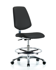 Class 10 Clean Room/ESD Vinyl Chair - Medium Bench Height with Medium Back, Chrome Foot Ring, & ESD Casters in ESD Black Vinyl