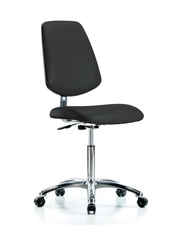 Class 10 Clean Room/ESD Vinyl Chair - Medium Bench Height with Medium Back & ESD Casters in ESD Black Vinyl