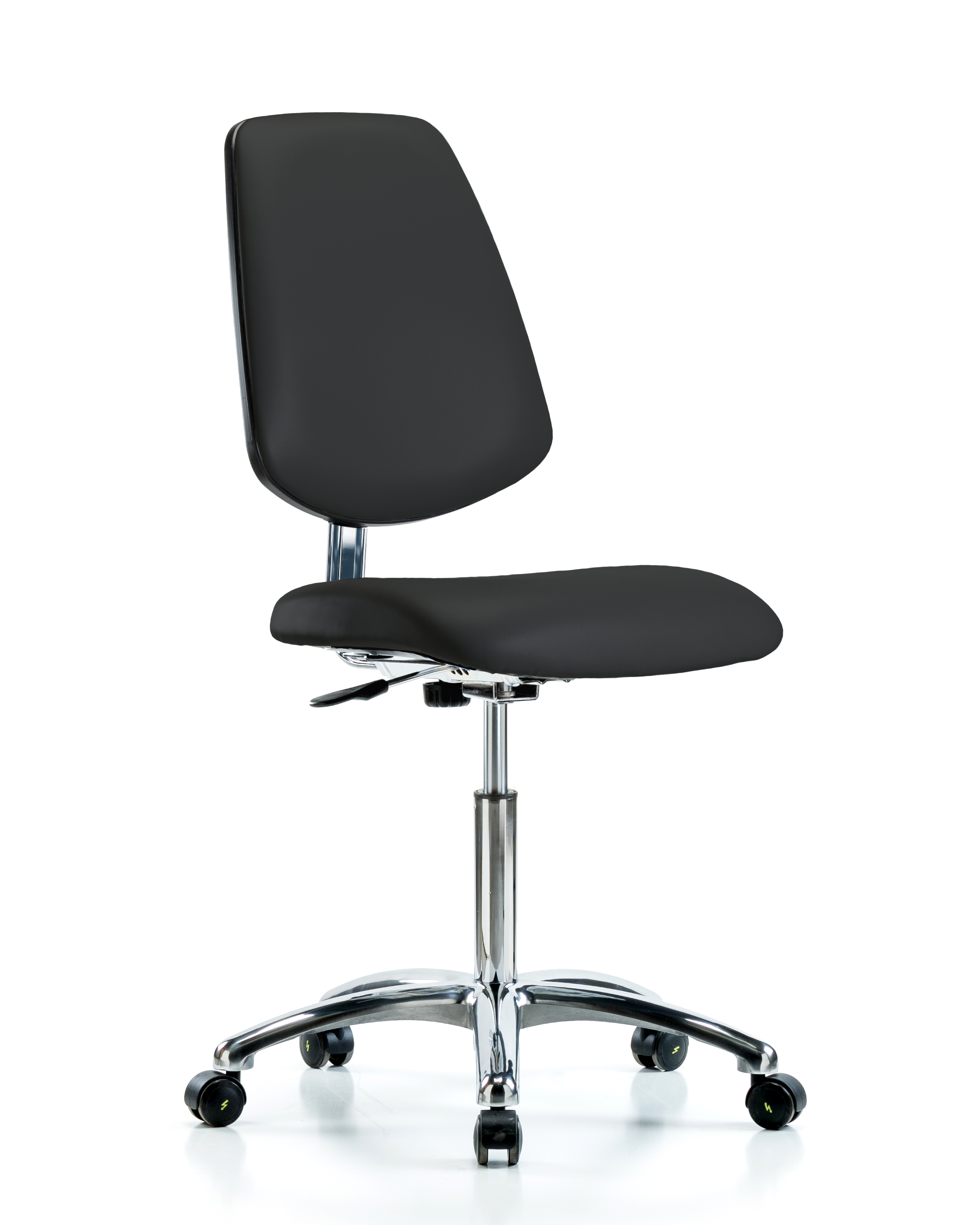 Class 10 Clean Room/ESD Vinyl Chair - Medium Bench Height with Medium Back & ESD Casters in ESD Black Vinyl