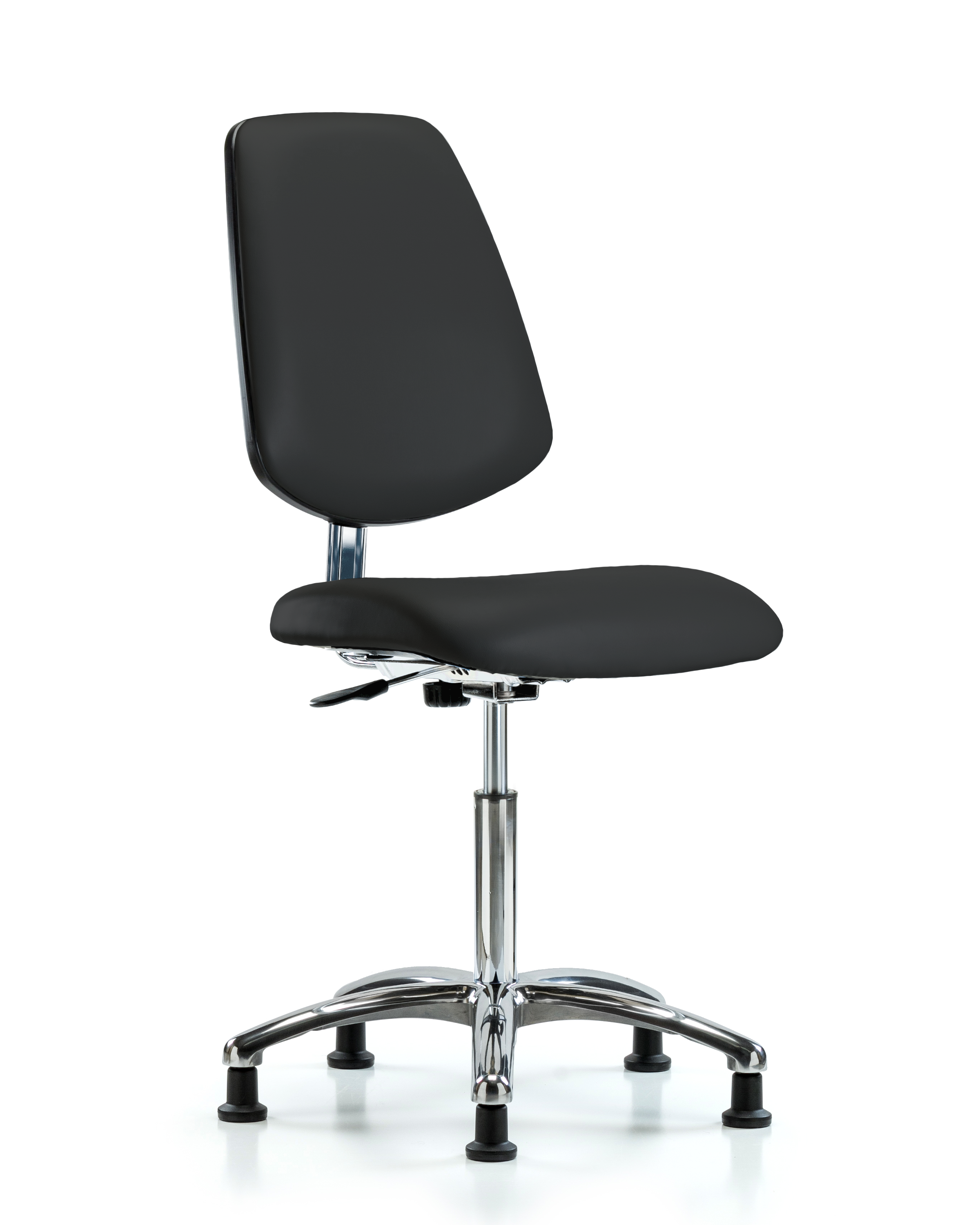Class 10 Clean Room/ESD Vinyl Chair - Medium Bench Height with Medium Back & ESD Stationary Glides in ESD Black Vinyl