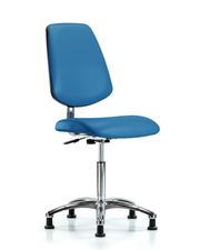 Class 10 Clean Room/ESD Vinyl Chair - Medium Bench Height with Medium Back & ESD Stationary Glides in ESD Blue Vinyl