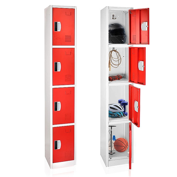 72" H x 12" W  4-Tier Steel Storage Locker with Digital Lock, Red