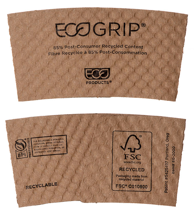EcoGrip Hot Cup Sleeves - Renewable & Compostable, At least 85% Post-Consumer Fiber - Case of 1300