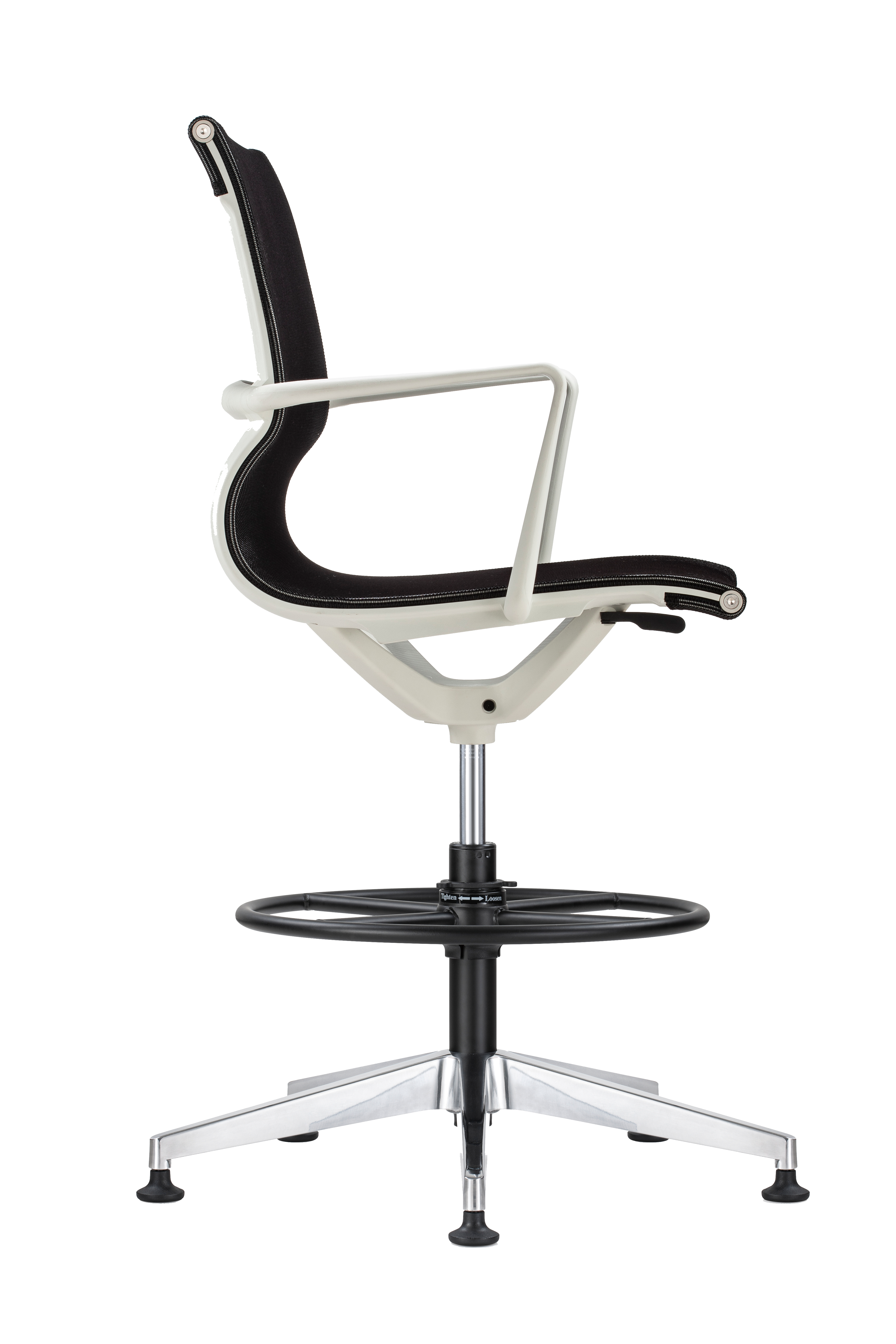 Kinetic Stool White Frame Designer Spider Mesh Colors - Black Fabric