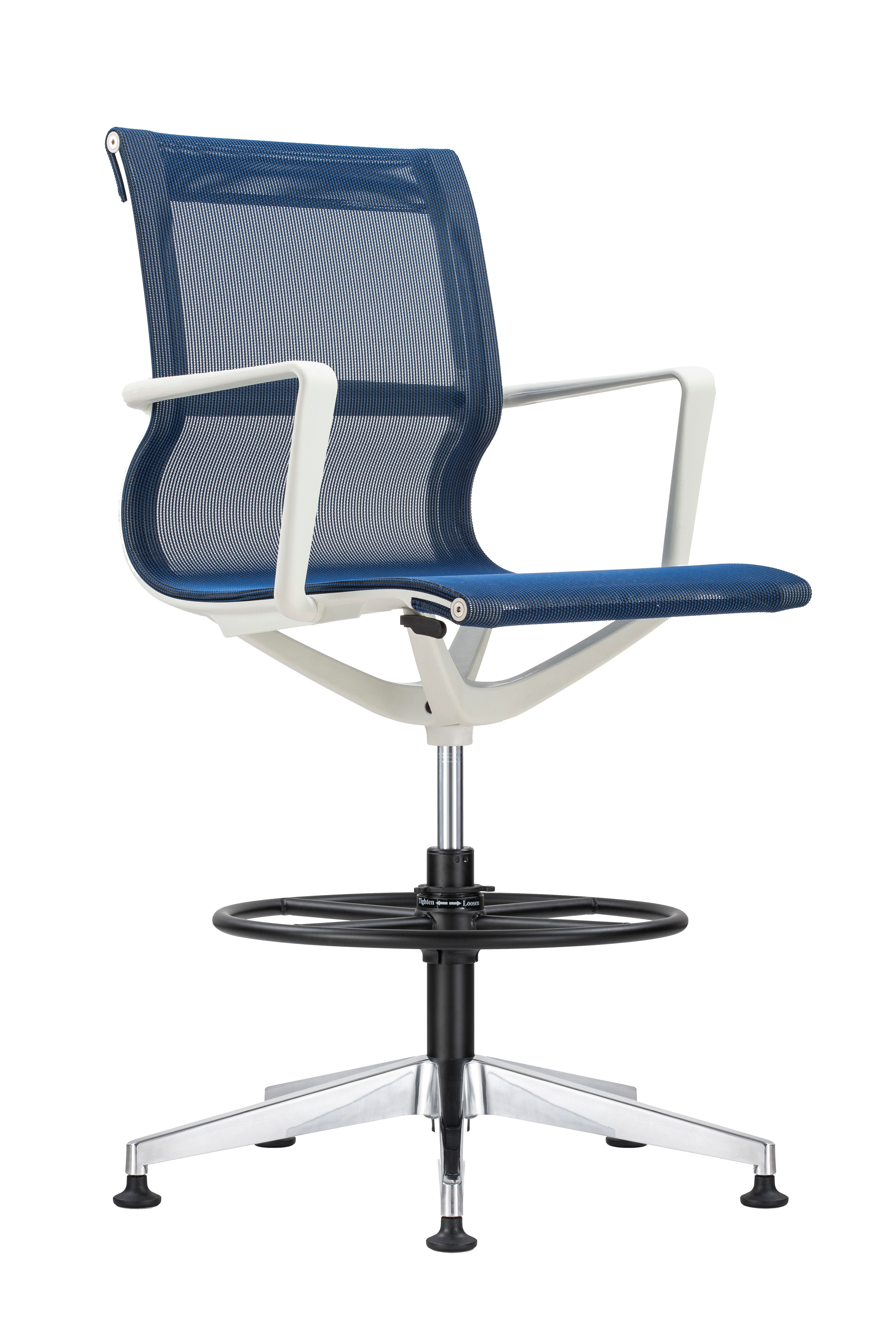 Kinetic Stool White Frame Designer Spider Mesh Colors - Blue Fabric