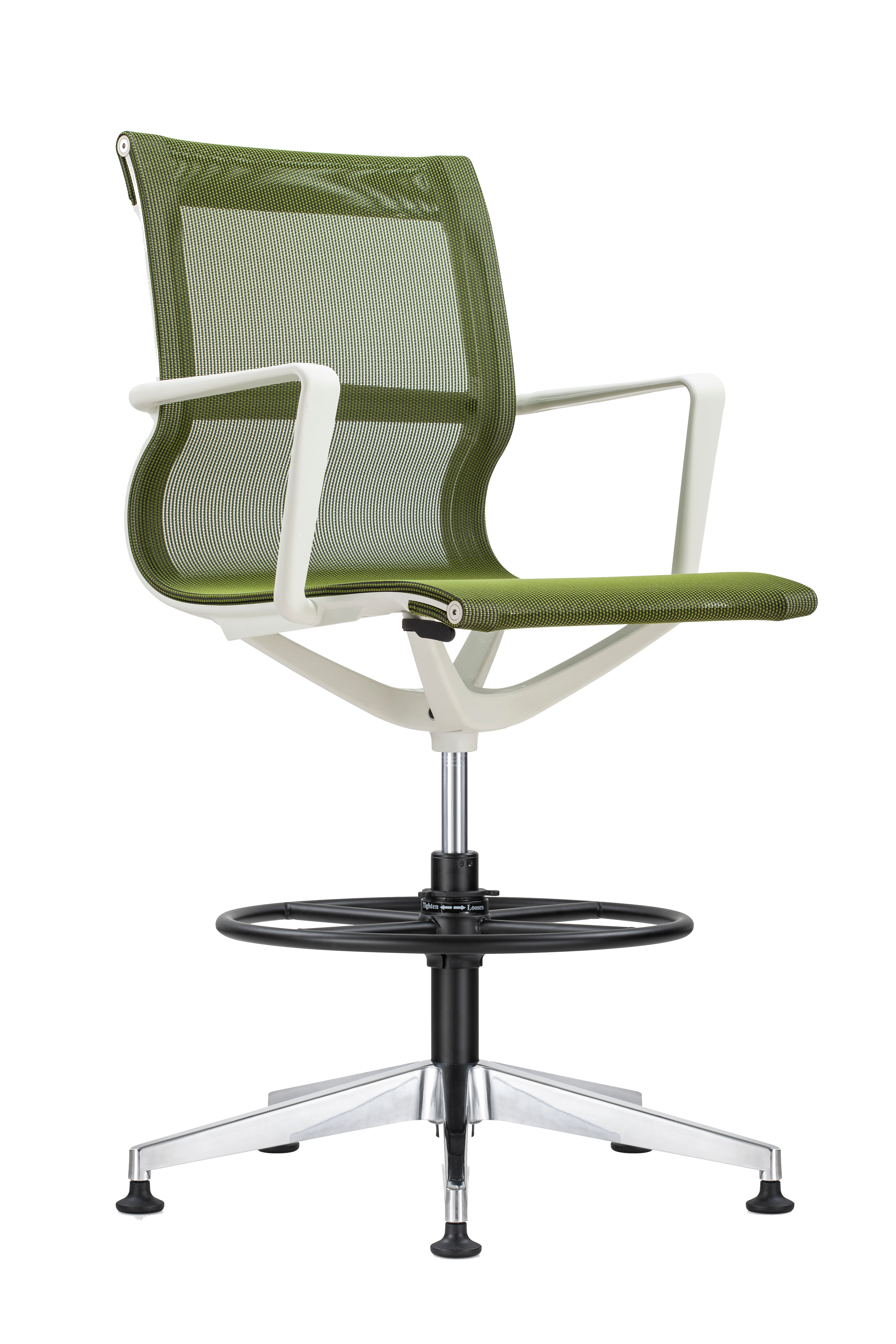 Kinetic Stool White Frame Designer Spider Mesh Colors - Green Fabric