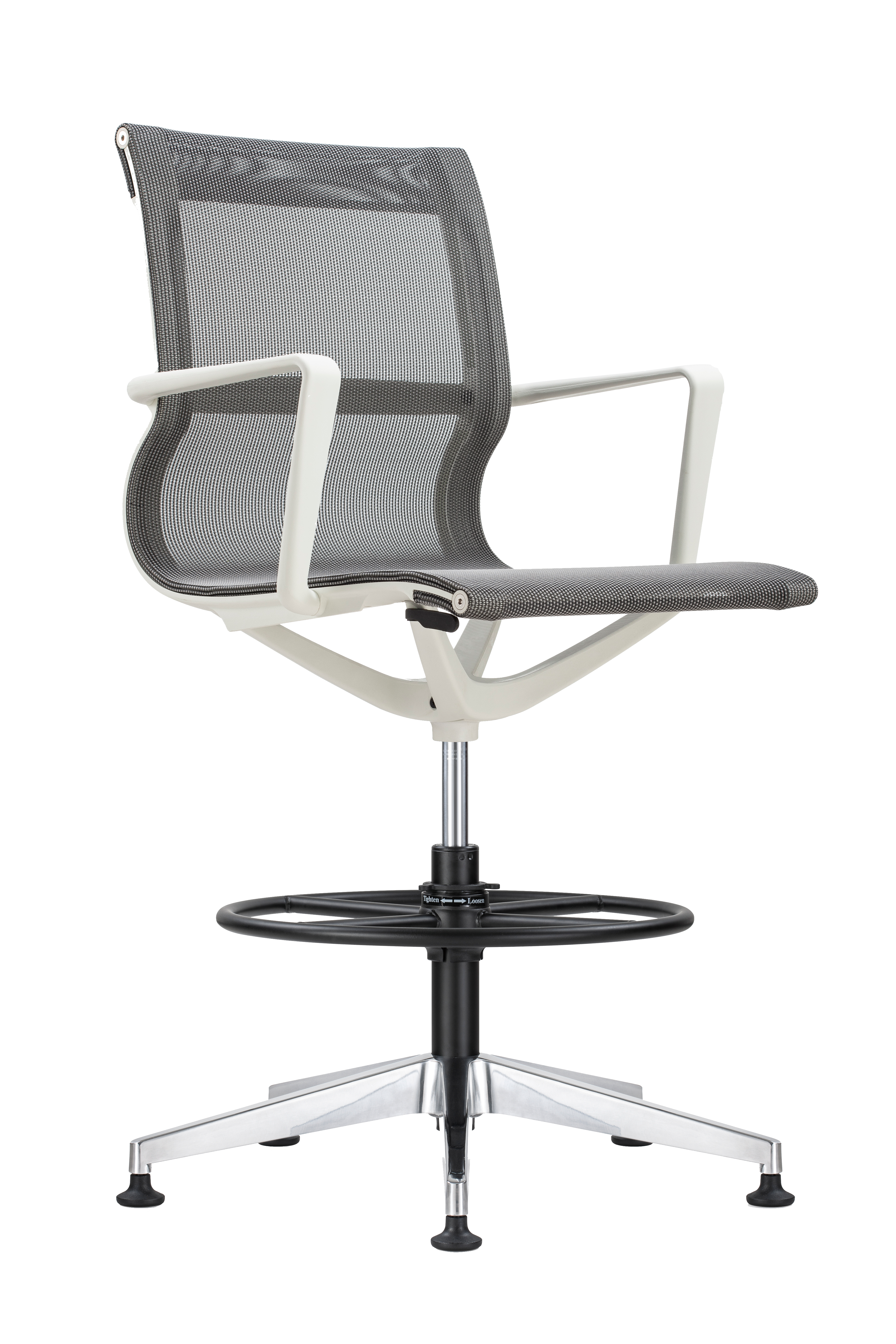 Kinetic Stool White Frame Designer Spider Mesh Colors - Grey Fabric
