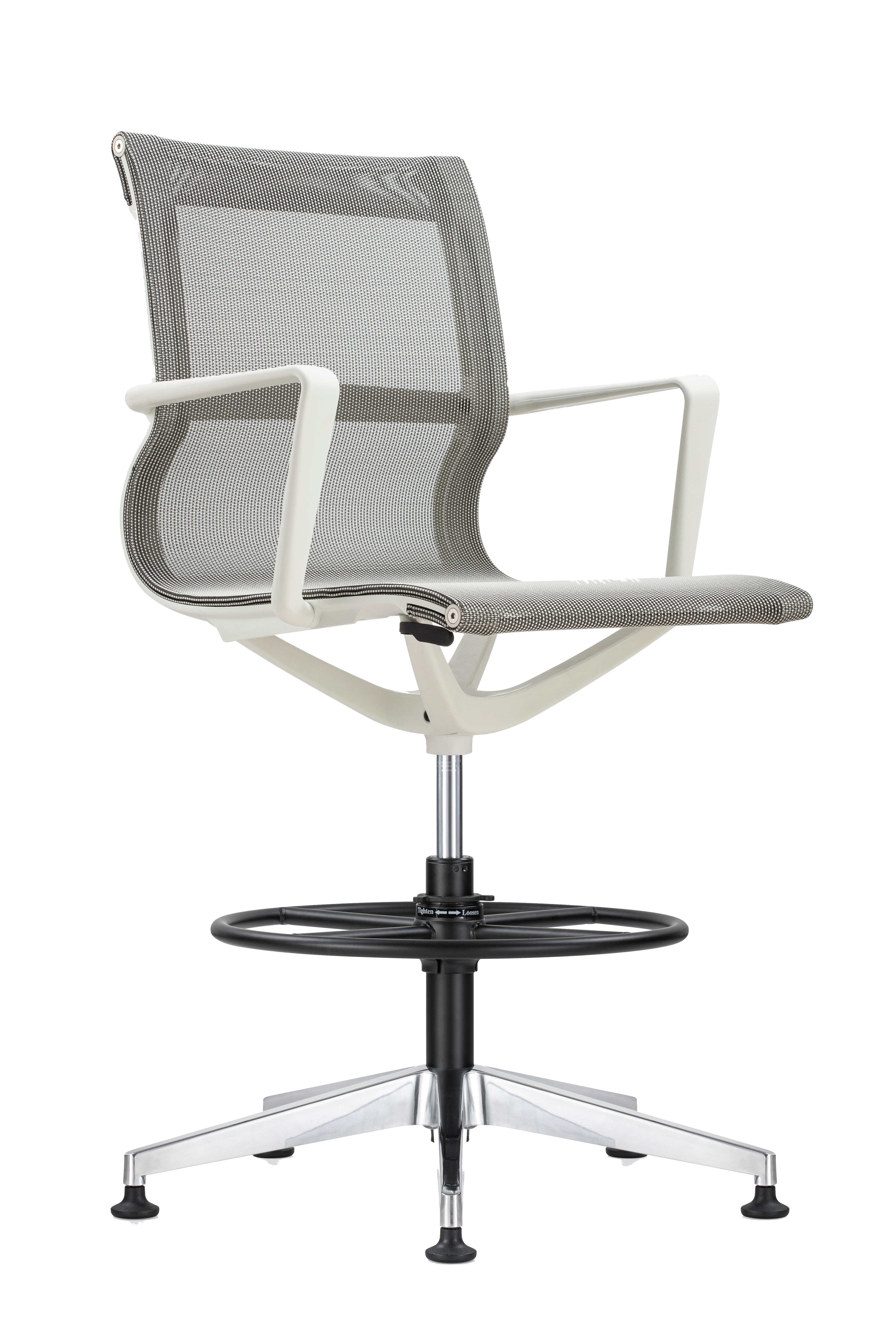 Kinetic Stool White Frame Designer Spider Mesh Colors - Ivory Fabric