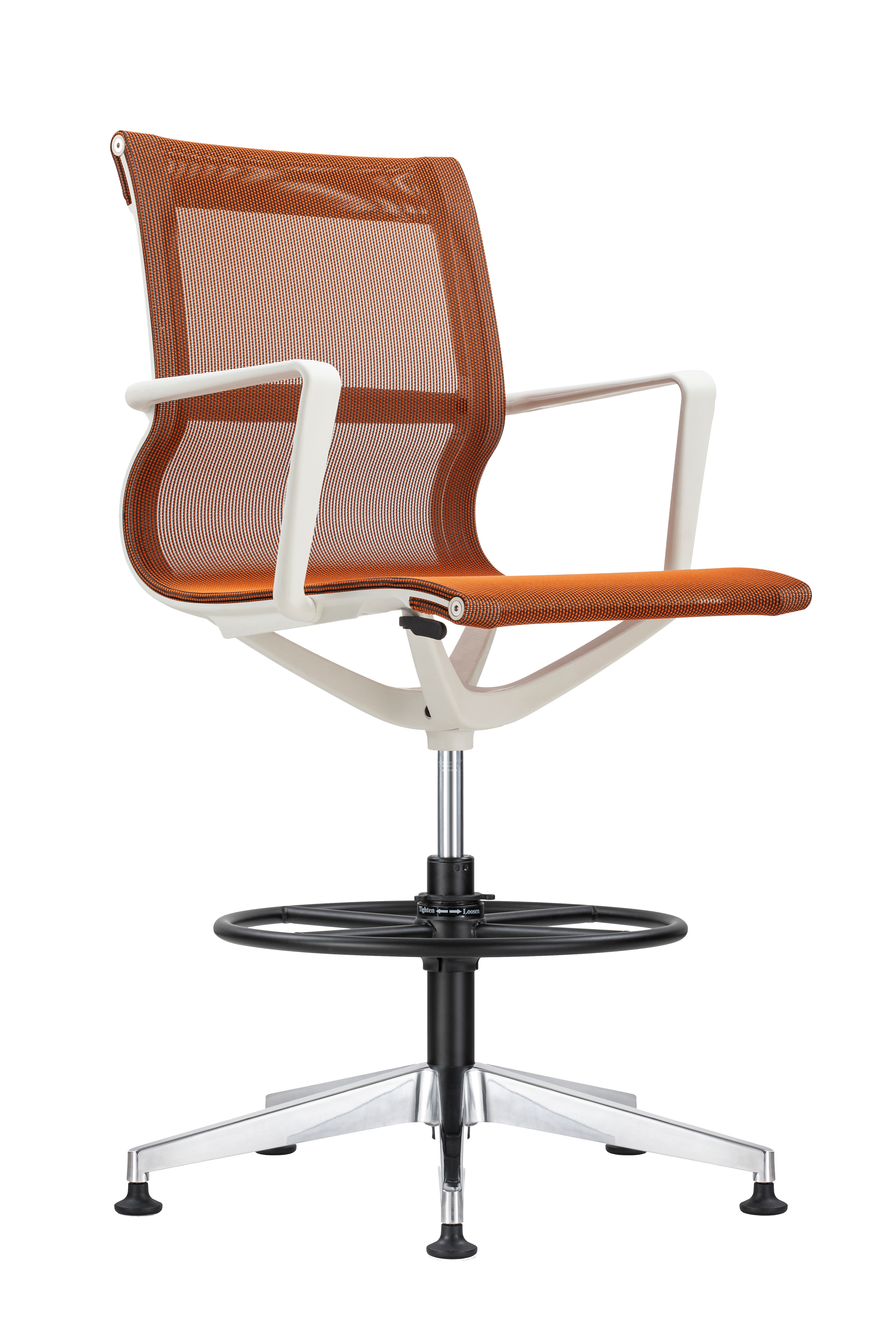 Kinetic Stool White Frame Designer Spider Mesh Colors - Orange Fabric