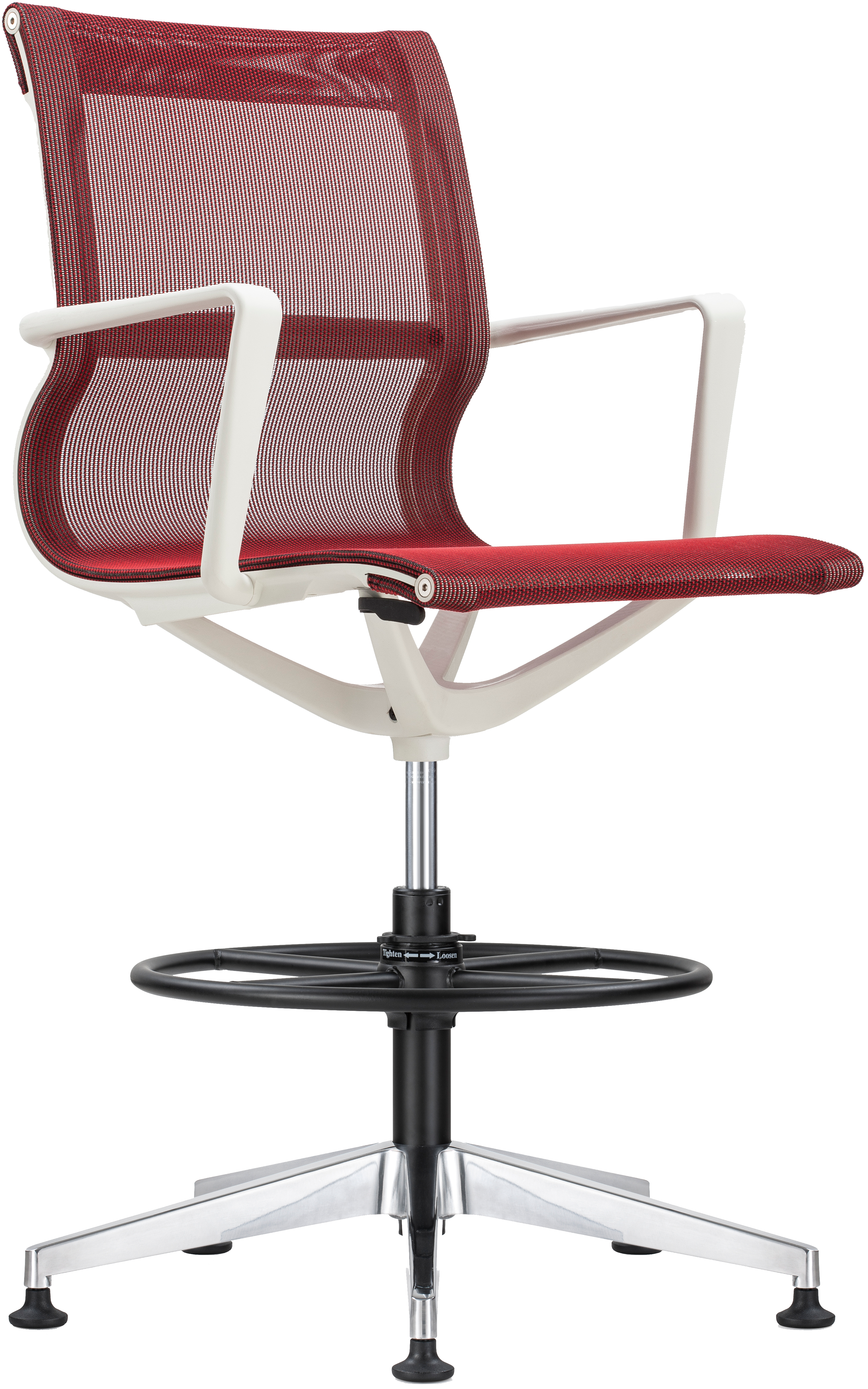 Kinetic Stool White Frame Designer Spider Mesh Colors - Red Fabric