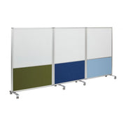 Mobile Dry-Erase and Flannel Split 3-Panel Room Divider 4' High - Earthtone