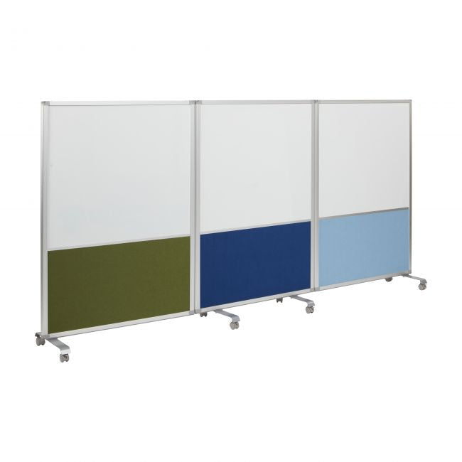 Mobile Dry-Erase and Flannel Split 3-Panel Room Divider 4' High - Earthtone