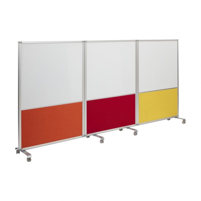 Mobile Dry-Erase and Flannel Split 3-Panel Room Divider 4' High - Primary