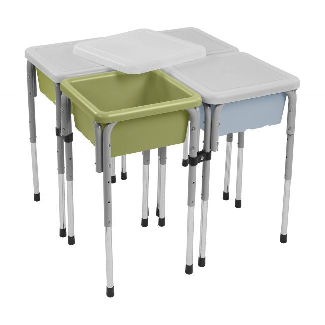 4 Station Square Sand and Water Table with Lids - Fern Green/Powder Blue