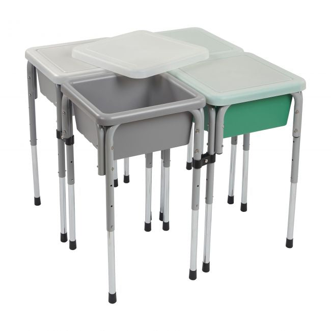4 Station Square Sand and Water Table with Lids - Grey/Emerald