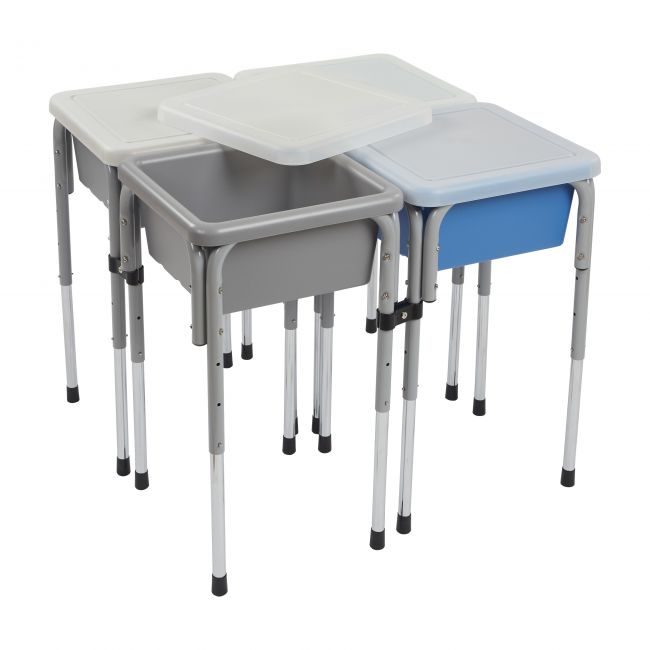 4 Station Square Sand and Water Table with Lids - Grey/French Blue