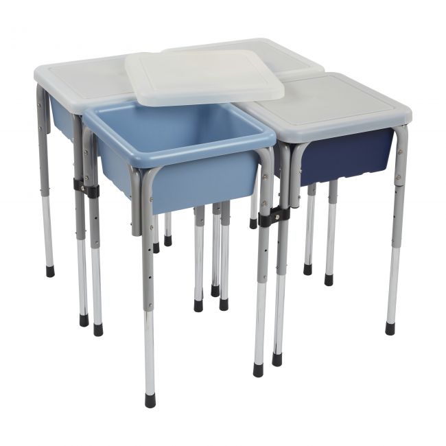 4 Station Square Sand and Water Table with Lids - Navy/Powder Blue