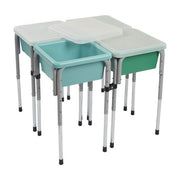 4 Station Square Sand and Water Table with Lids - Seafoam/Emerald