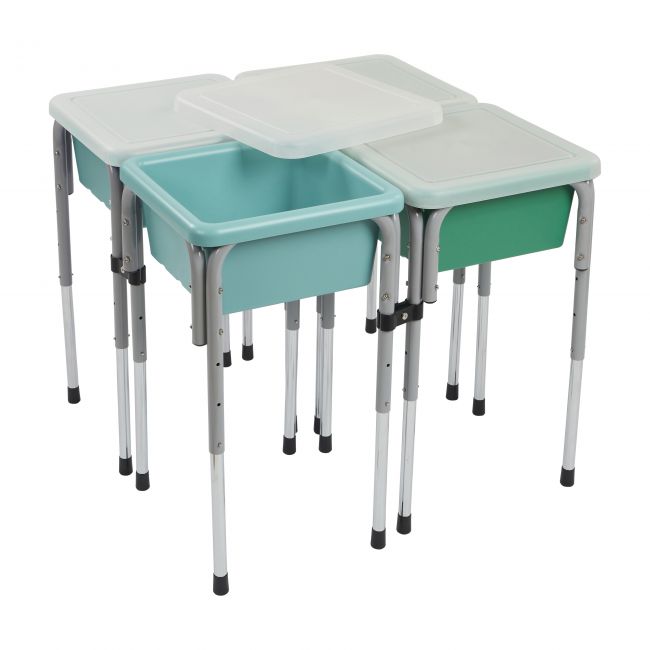 4 Station Square Sand and Water Table with Lids - Seafoam/Emerald