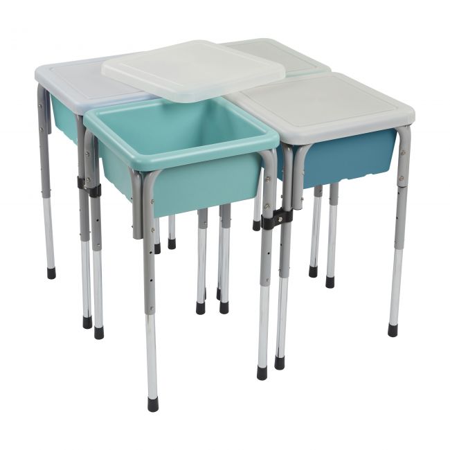 4 Station Square Sand and Water Table with Lids - Seafoam/Turquoise