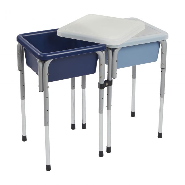 2 Station Square Sand and Water Table with Lids - Navy/Powder Blue