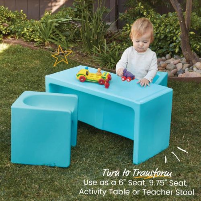 Tri-Me Multipurpose Table and Chairs 3-Piece Set - Cyan Blue
