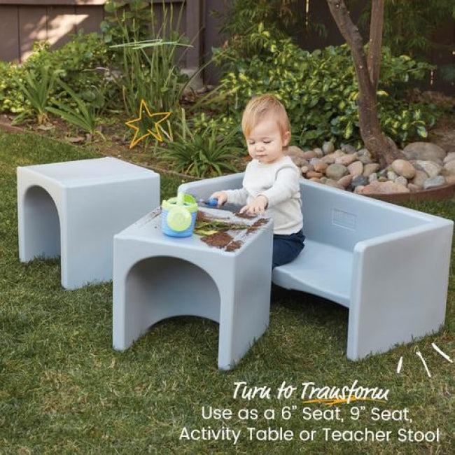 Tri-Me Multipurpose Table and Chairs 3-Piece Set - Light Grey