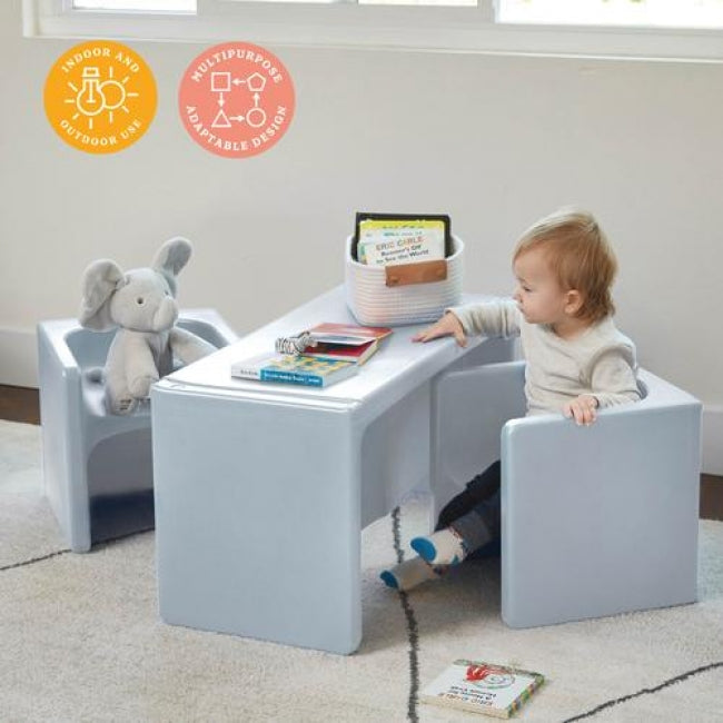 Tri-Me Multipurpose Table and Chairs 3-Piece Set - Light Grey