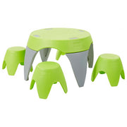 Ayana Table and Stool Set, Colorful Plastic Table and Chairs, Indoor/Outdoor - Lime Green/Light Grey
