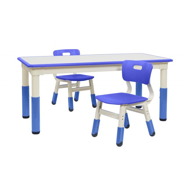 23in x 47in Rectangle Dry-Erase Activity Table and 2 Adjustable Height Plastic Chairs - Blue
