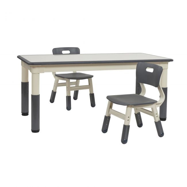 23in x 47in Rectangle Dry-Erase Activity Table and 2 Adjustable Height Plastic Chairs - Grey