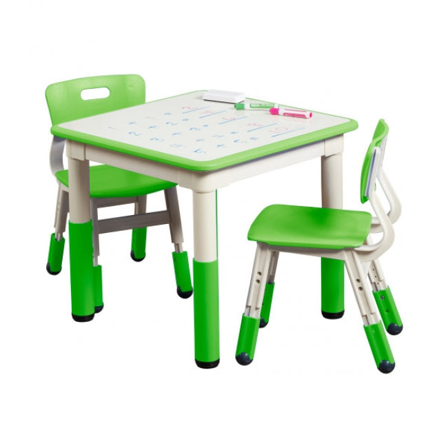 23in x 23in Square Dry-Erase Activity Table and 2 Adjustable Height Plastic Chairs - Grassy Green