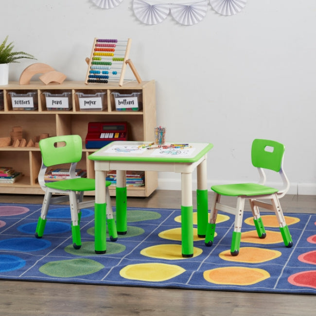 23in x 23in Square Dry-Erase Activity Table and 2 Adjustable Height Plastic Chairs - Grassy Green