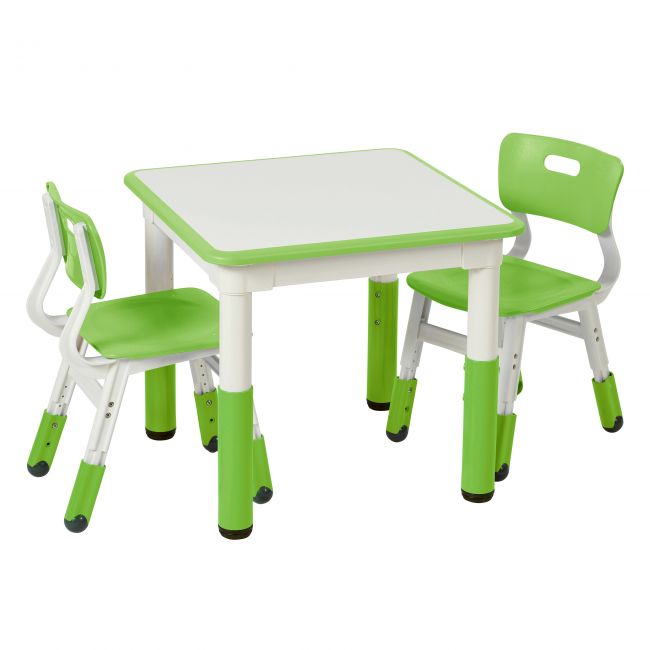 23in x 23in Square Dry-Erase Activity Table and 2 Adjustable Height Plastic Chairs - Grassy Green