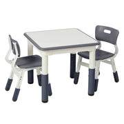 23in x 23in Square Dry-Erase Activity Table and 2 Adjustable Height Plastic Chairs - Grey
